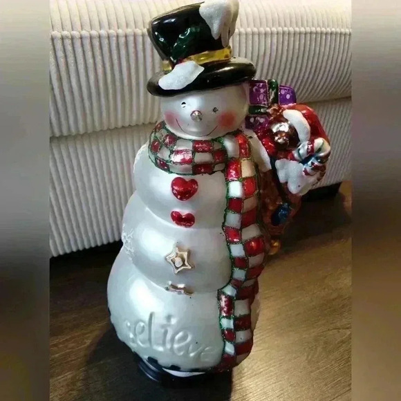 Thomas Pacconi Classics Blown Glass Collectible Snowman Statue 14” - Picture 3 of 16